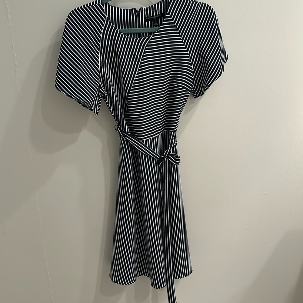 Banana Republic Blue and White Stripe Midi Work Dress